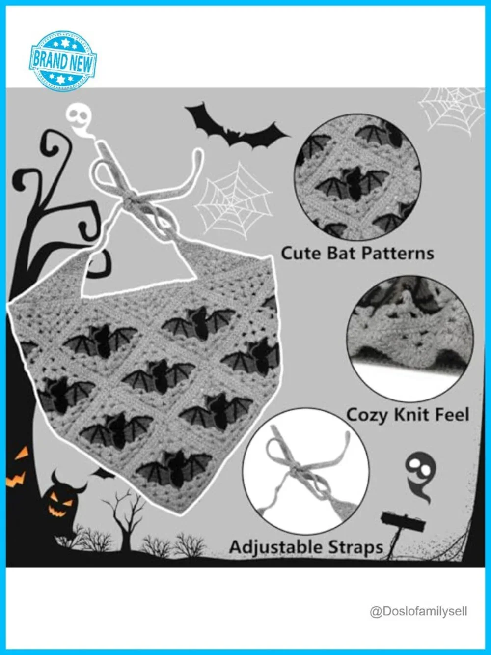2-Pack Crochet Headbands Bat & Floral Bandana Triangle Scarf Hair Accessory